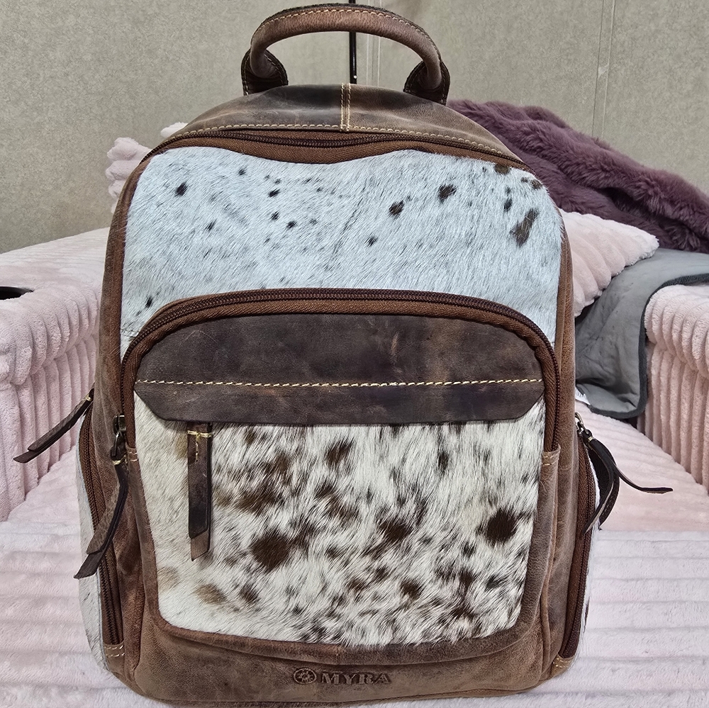 Brown and White Leather Backpack